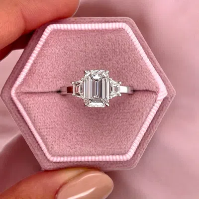 Pre-owned The Diamond Edit 3 Cts Lab Grown Emerald Diamond 14k White Gold Engagement Ring Size 52
