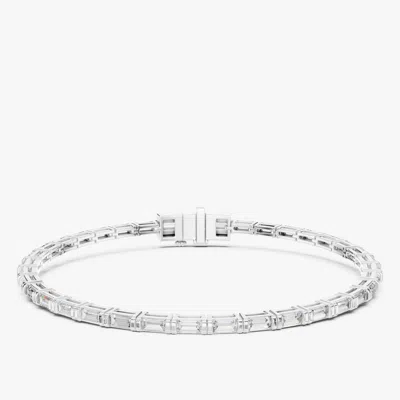 Pre-owned The Diamond Edit 3.00 Ct Emerald Cut 18k White Gold Lab Grown Diamond Tennis Bracelet 16 Cm