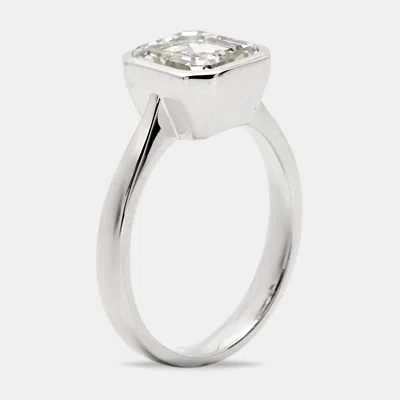 Pre-owned The Diamond Edit 3.00 Cts Asscher Cut Lab Grown Diamond 18k White Gold Ring Size 53