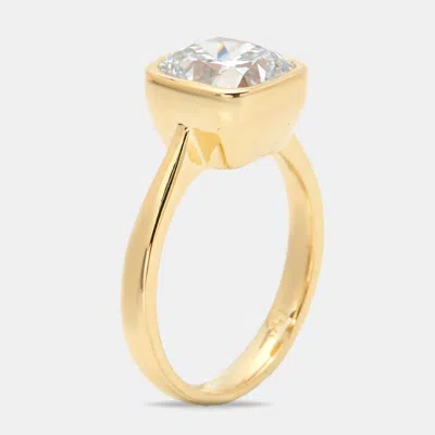 Pre-owned The Diamond Edit 3.00 Cts Cushion Brilliant 18k Yellow Gold Ring Size 53