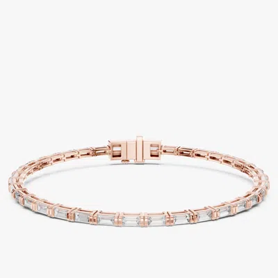 Pre-owned The Diamond Edit 3.00 Cts Emerald Cut 18k Rose Gold Lab Grown Diamond Tennis Bracelet 16 Cm