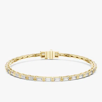Pre-owned The Diamond Edit 3.00 Cts Emerald Cut 18k Yellow Gold Lab Grown Diamond Tennis Bracelet 16 Cm