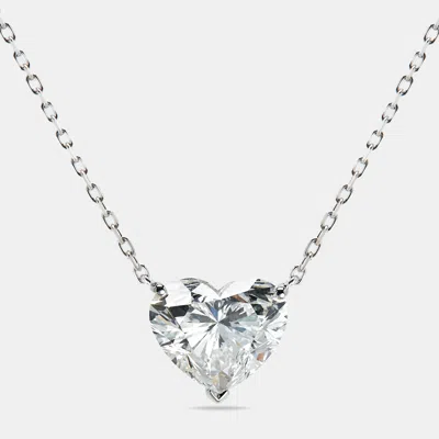 Pre-owned The Diamond Edit 3.00 Cts Heart Briliant Lab Grown Diamond 18k White Gold Chain Necklace
