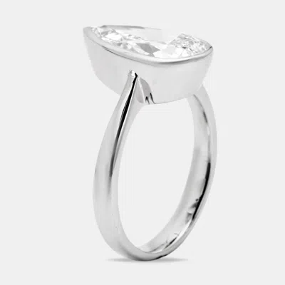 Pre-owned The Diamond Edit 3.00 Cts Pear Brilliant Cut Lab Grown Diamond 18k White Gold Ring Size 51