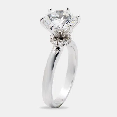 Pre-owned The Diamond Edit 3.00 Cts Round Brilliant Cut Lab Grown Diamond 18k White Gold Ring Size 52