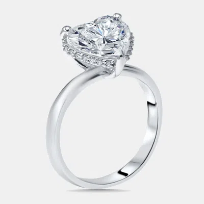 Pre-owned The Diamond Edit 3.1 Cts Heart Round Lab Grown Diamonds 18k White Gold Ring Size 52