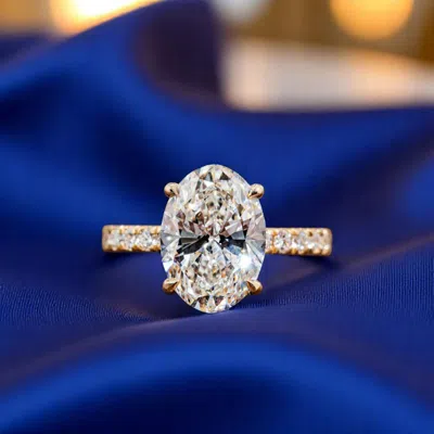 Pre-owned The Diamond Edit 3.10 Cts Oval Cut Lab Grown Diamond 14k Yellow Gold Wedding Ring Size 52