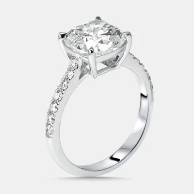 Pre-owned The Diamond Edit 3.2 Cts Cushion Round Lab Grown Diamonds 18k White Gold Ring Size 55