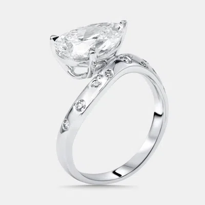 Pre-owned The Diamond Edit 3.2 Cts Pear Round Lab Grown Diamonds 18k White Gold Ring Size 53