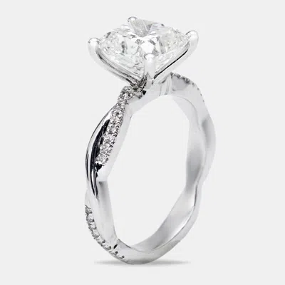 Pre-owned The Diamond Edit 3.20 Cts Cushion Cut And Round Lab Grown Diamond 18k White Gold Ring Size 52