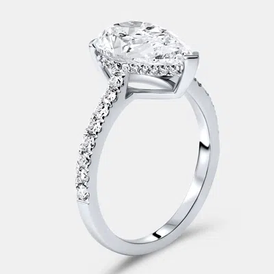 Pre-owned The Diamond Edit 3.25 Cts Pear Brilliant And Round Lab Grown Diamonds 18k White Gold Ring Size 51