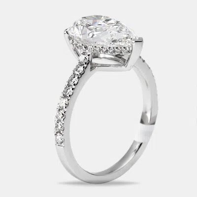 Pre-owned The Diamond Edit 3.25 Cts Pear Brilliant And Round Lab Grown Diamonds 18k White Gold Ring Size 52