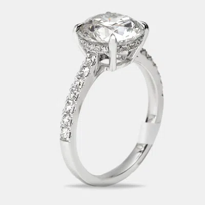 Pre-owned The Diamond Edit 3.25 Cts Round Brilliant Lab Grown Diamond 18k White Gold Ring Size 53