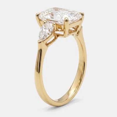 Pre-owned The Diamond Edit 3.3 Cts Pear Radiant Lab Grown Diamonds 18k Yellow Gold Ring Size 55