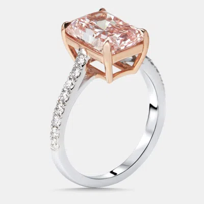 Pre-owned The Diamond Edit 3.3 Cts Pink Radiant Round Lab Grown Diamonds 18k Two Tone Gold Ring Size 54