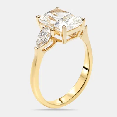 Pre-owned The Diamond Edit 3.3 Cts Radiant Pear Lab Grown Diamonds 18k Yellow Gold Ring Size 52