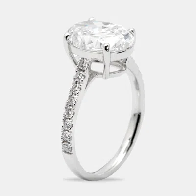Pre-owned The Diamond Edit 3.30 Cts Oval And Round Lab Grown Diamond 18k White Gold Ring Size 52
