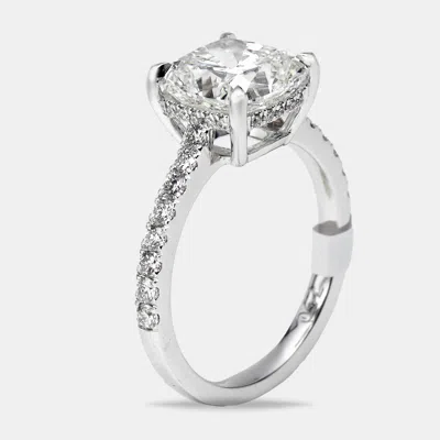 Pre-owned The Diamond Edit 3.4 Cts Cushion And Round Lab Grown Diamond 18k White Gold Ring Size 54