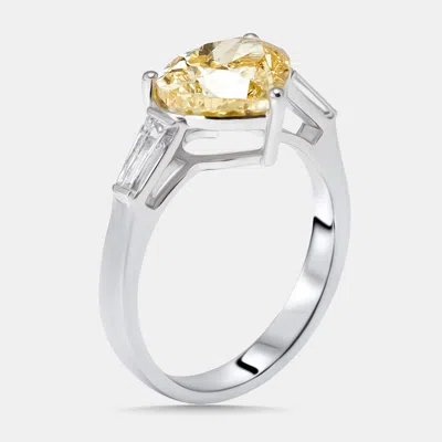 Pre-owned The Diamond Edit 3.4 Cts Heart Trapezoid Lab Grown Diamonds 18k White Gold Ring Size 52