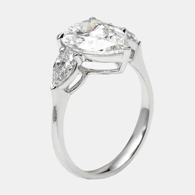 Pre-owned The Diamond Edit 3.4 Cts Pear Lab Grown Diamonds 18k White Gold Ring Size 53