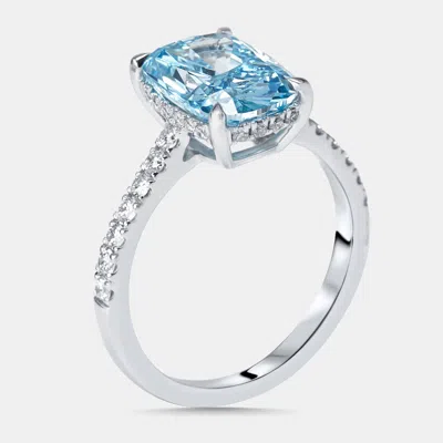 Pre-owned The Diamond Edit 3.4 Cts Vivid Blue Radiant Round Lab Grown Diamonds 18k White Gold Ring Size 55