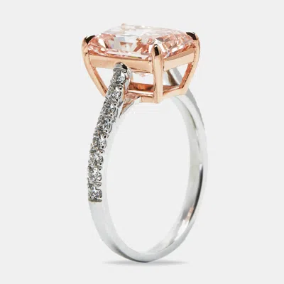 Pre-owned The Diamond Edit 3.40 Cts Pink Radiant And Round Lab Grown Diamond 18k Two Tone Gold Ring Size 52