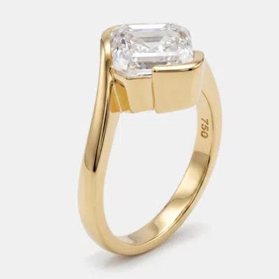 Pre-owned The Diamond Edit 3.5 Cts Asscher Cut Lab Grown Diamonds 18k Yellow Gold Ring Size 52