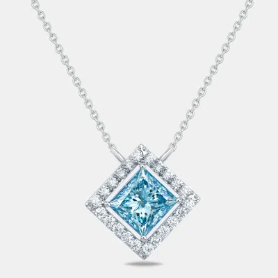 Pre-owned The Diamond Edit 3.5 Cts Blue Princess Round Lab Grown Diamond 18k White Gold Necklace
