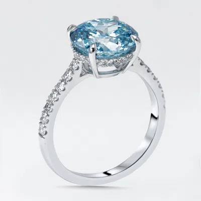 Pre-owned The Diamond Edit 3.5 Cts Blue Round Lab Grown Diamonds 18k White Gold Ring Size 53