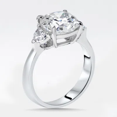 Pre-owned The Diamond Edit 3.5 Cts Cushion Halfmoon Lab Grown Diamonds 18k White Gold Ring Size 51