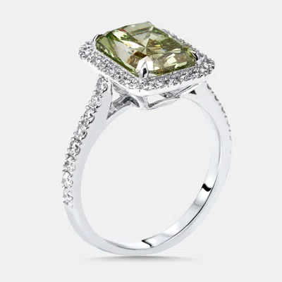 Pre-owned The Diamond Edit 3.5 Cts Green Emerald Cut Round Lab Grown Diamonds 18k White Gold Ring Size 54