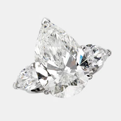 Pre-owned The Diamond Edit 3.5 Cts Pear Lab Grown Diamond 14k White Gold Ring Size 52