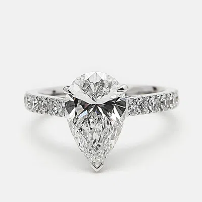 Pre-owned The Diamond Edit 3.5 Cts Pear Round Lab Grown Diamond 18k White Gold Ring Size 50