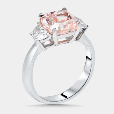 Pre-owned The Diamond Edit 3.5 Cts Pink Cushion Halfmoon Lab Grown Diamonds 18k White Gold Ring Size 55