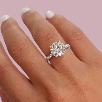 Pre-owned The Diamond Edit 3.5 Cts Round Lab Grown Diamond 14k White Gold Wedding Ring Size 52