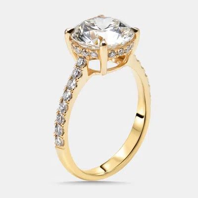 Pre-owned The Diamond Edit 3.5 Cts Round Lab Grown Diamonds 18k Yellow Gold Ring Size 52