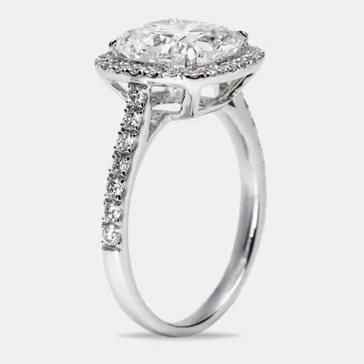 Pre-owned The Diamond Edit 3.50 Cts Cushion Cut And Round Lab Grown Diamond 18k White Gold Ring Size 52
