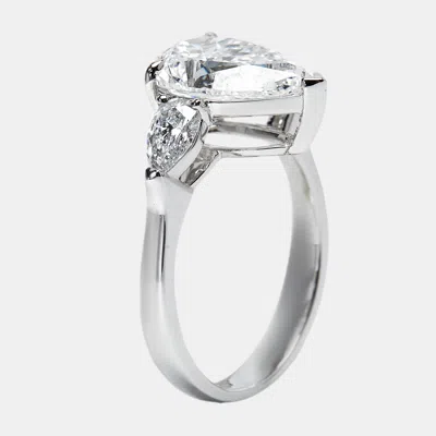 Pre-owned The Diamond Edit 3.50 Cts Pear Brilliant Lab Grown Diamond 18k White Gold Ring Size 52