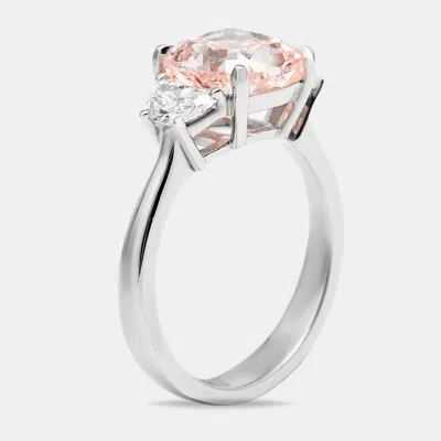 Pre-owned The Diamond Edit 3.50 Cts Pink Cushion And Baguette Lab Grown Diamond 18k White Gold Ring Size 51