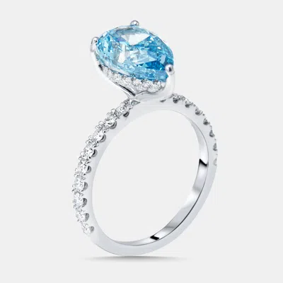 Pre-owned The Diamond Edit 3.6 Cts Vivid Blue Pear Round Lab Grown Diamonds 18k White Gold Ring Size 52
