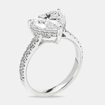 Pre-owned The Diamond Edit 3.60 Cts 18k White Gold Heart Brilliant Round Brilliant Lab Grown Diamonds Ring Size 53