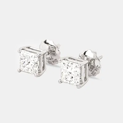 Pre-owned The Diamond Edit 3.68 Cts Princess Cut 18k White Gold Diamond Solitaire Earrings