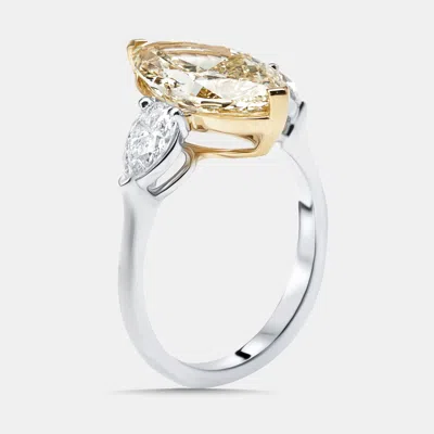 Pre-owned The Diamond Edit 3.7 Cts Marquise Pear Lab Grown Diamonds 18k Two Tone Gold Ring Size 51