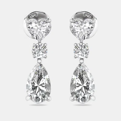 Pre-owned The Diamond Edit 3.7 Cts Pear Round And Heart Lab Grown Diamond 18k White Gold Earrings