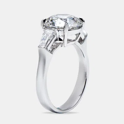 Pre-owned The Diamond Edit 3.70 Cts Round Baguette 18k White Gold Lab Grown Diamond Ring Size 53