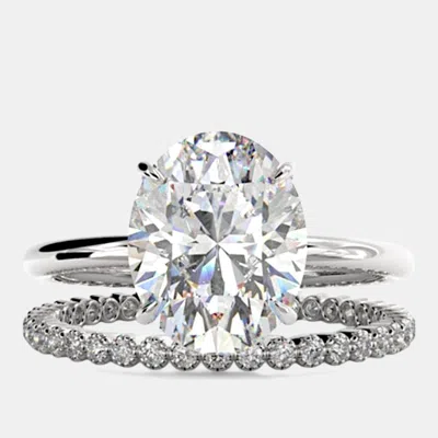 Pre-owned The Diamond Edit 3.8 Cts Oval Cut Lab Grown Diamond 18k White Gold Wedding Rings Set Size 52