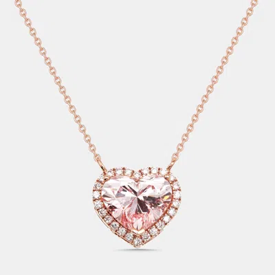 Pre-owned The Diamond Edit 3.8 Cts Pink Heart Round Lab Grown Diamonds 18k Rose Gold Necklace