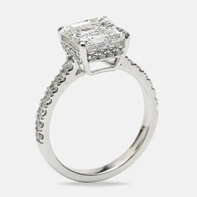 Pre-owned The Diamond Edit 3.80 Cts Asscher Cut Round Brilliant 18k White Gold Lab Grown Diamonds Ring Size 54