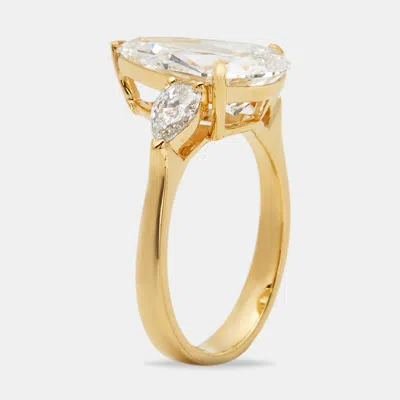 Pre-owned The Diamond Edit 3.80 Cts Pear Brilliant Lab Grown Diamond 18k Yellow Gold Ring Size 54