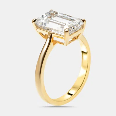 Pre-owned The Diamond Edit 4 Cts Emerald Cut Lab Grown Diamonds 18k Yellow Gold Ring Size 54